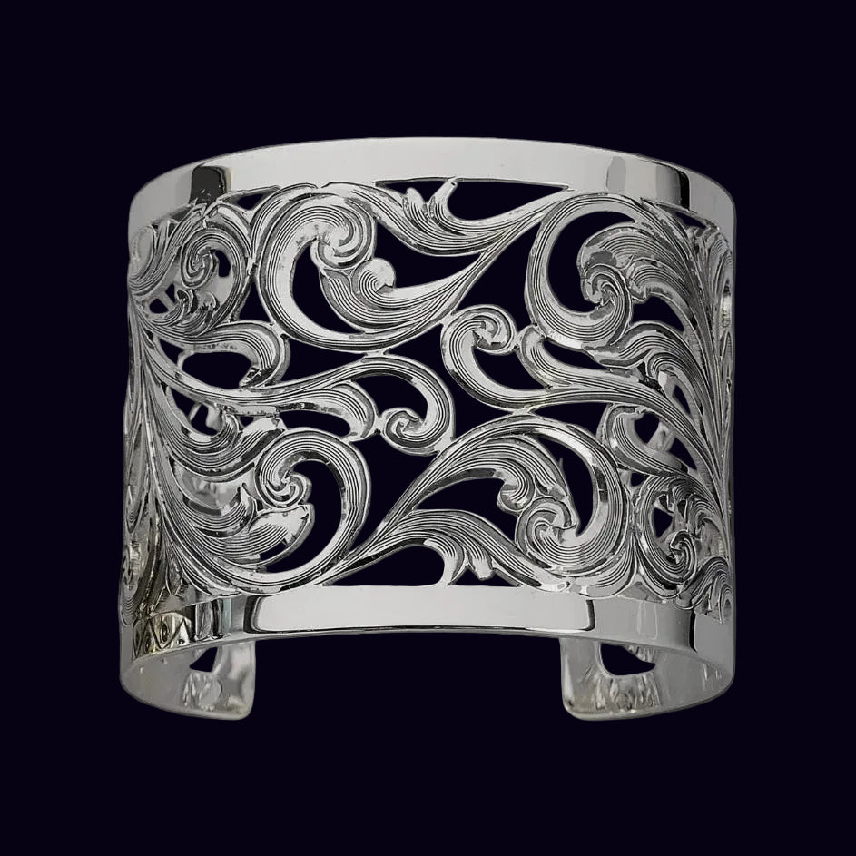 VOGT SILVERSMITHS 014-329 THE LYDIA CUFF WIDE STERLING SILVER FILIGREE BRACELET