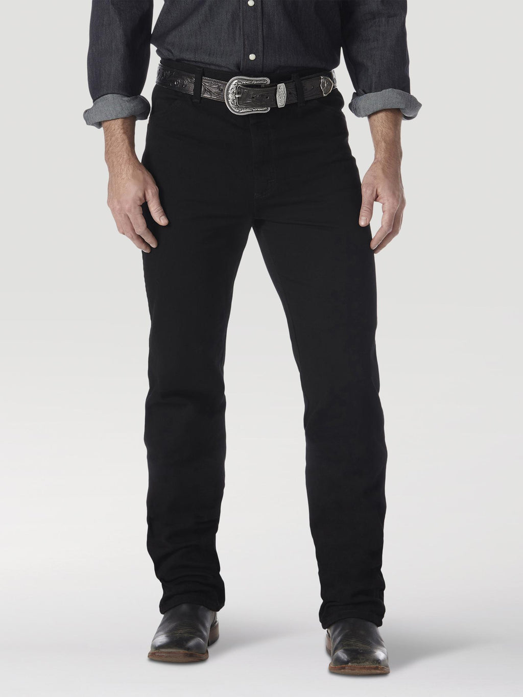 Wrangler 936WBK Men's Black Cowboy Cut Slim Fit Jeans  Original Rise, Tapered, Cotton Denim