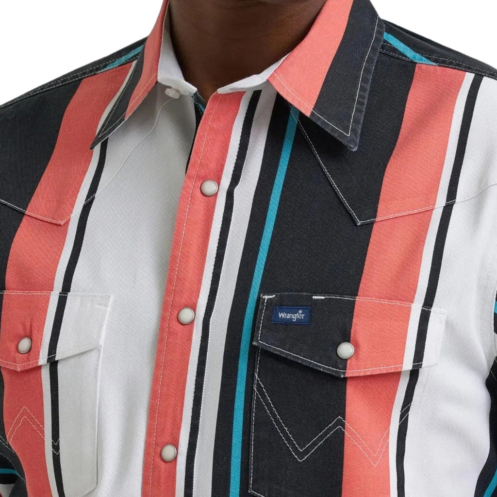 WRANGLER 112381997 MEN'S BURNING CORAL BRUSHPOPPER LONG SLEEVE SNAP SHIRT