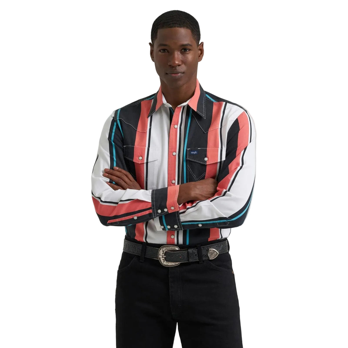 WRANGLER 112381997 MEN'S BURNING CORAL BRUSHPOPPER LONG SLEEVE SNAP SHIRT