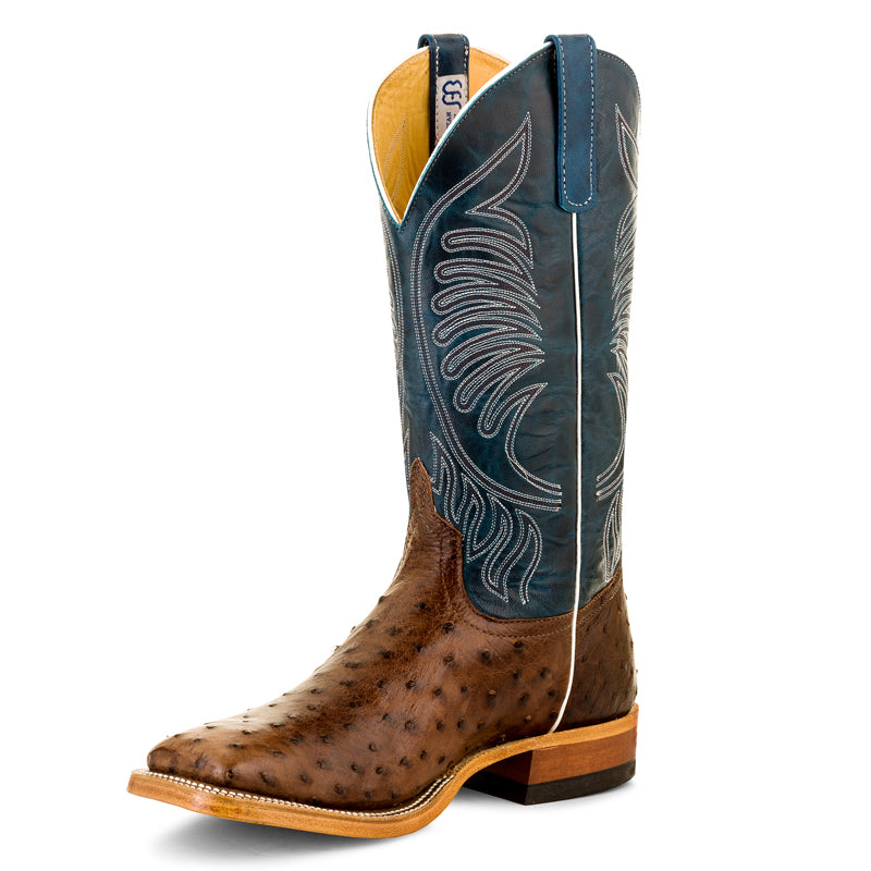 Anderson Bean S3004 Men's Kango Tobac Mad Dog Full Quill Ostrich Cowboy Boots, Teal Goat Top