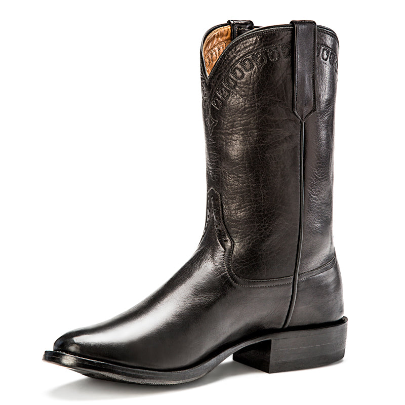 Rios of Mercedes R9026 Men's Black Sleek Buffalo Calf Cowboy Boots - PR Toe, Hybrid Sole