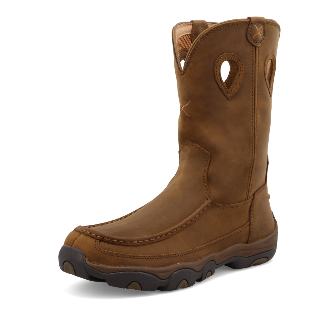 Twisted X MHKB002 Men's Distressed Saddle Pull on Hiker Boots, Full-grain leather shaft, Moc Toe