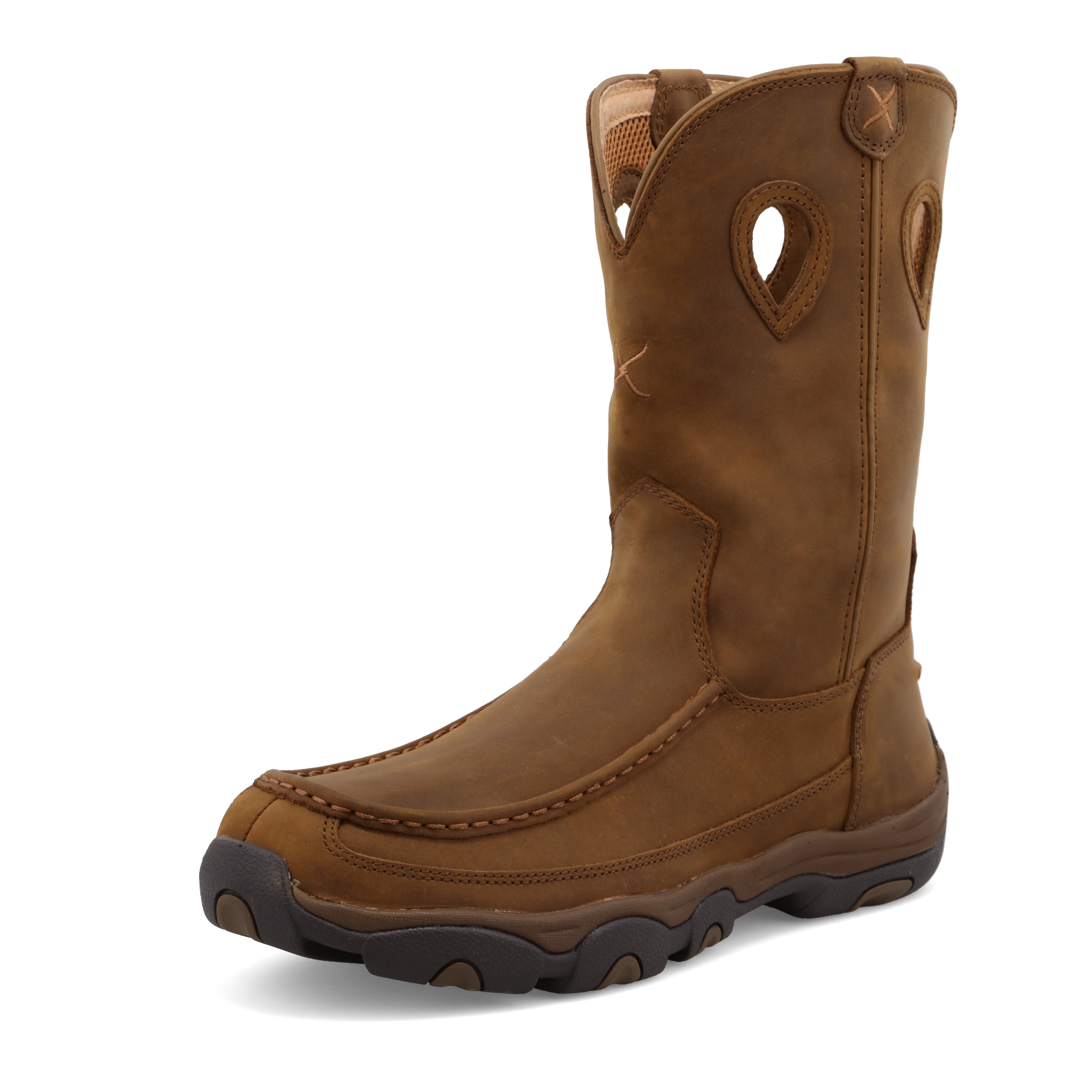 Twisted X MHKB002 Men's Distressed Saddle Pull on Hiker Boots, Full-grain leather shaft, Moc Toe
