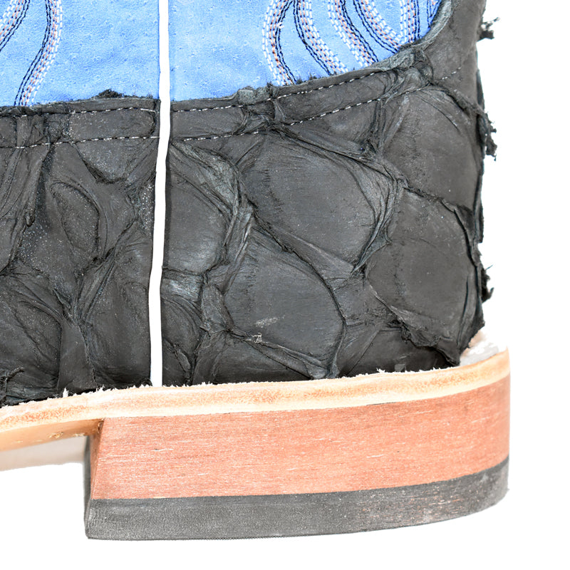 Anderson Bean 321620 Men's Cowboy Boots, Matte Black Big Bass, Blue Top, Wide Square Toe