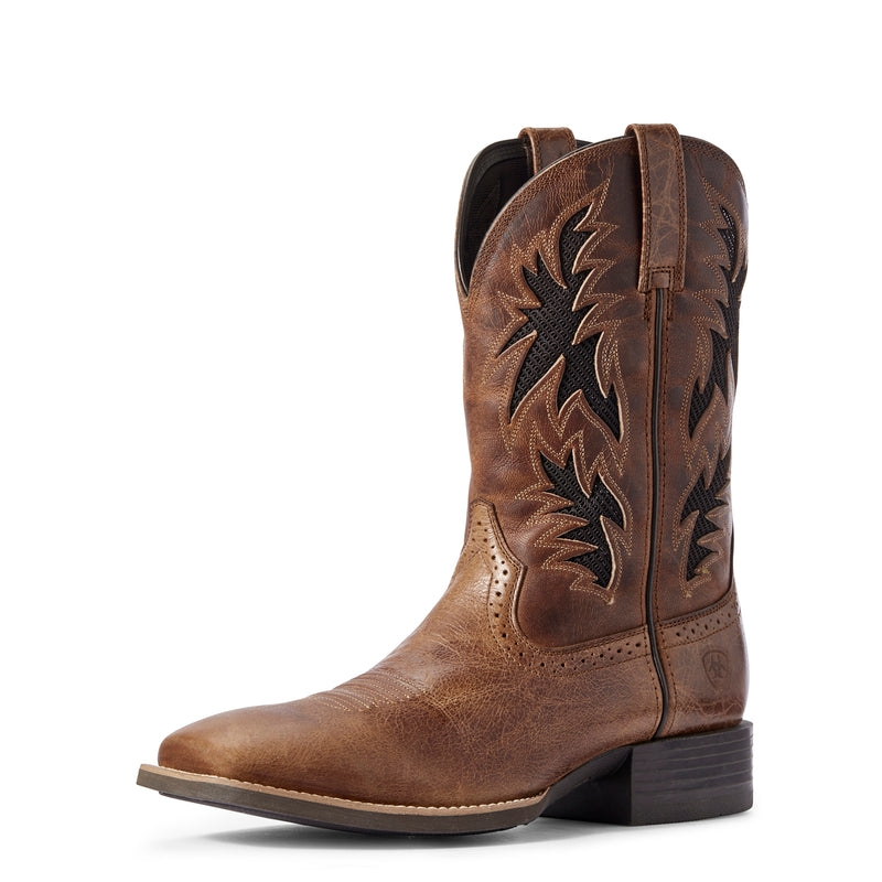 Ariat 10031446 Men's Sport Cool VentTEK Western Boots, Dark Tan, Wide Square Toe, 4LR Cushioning