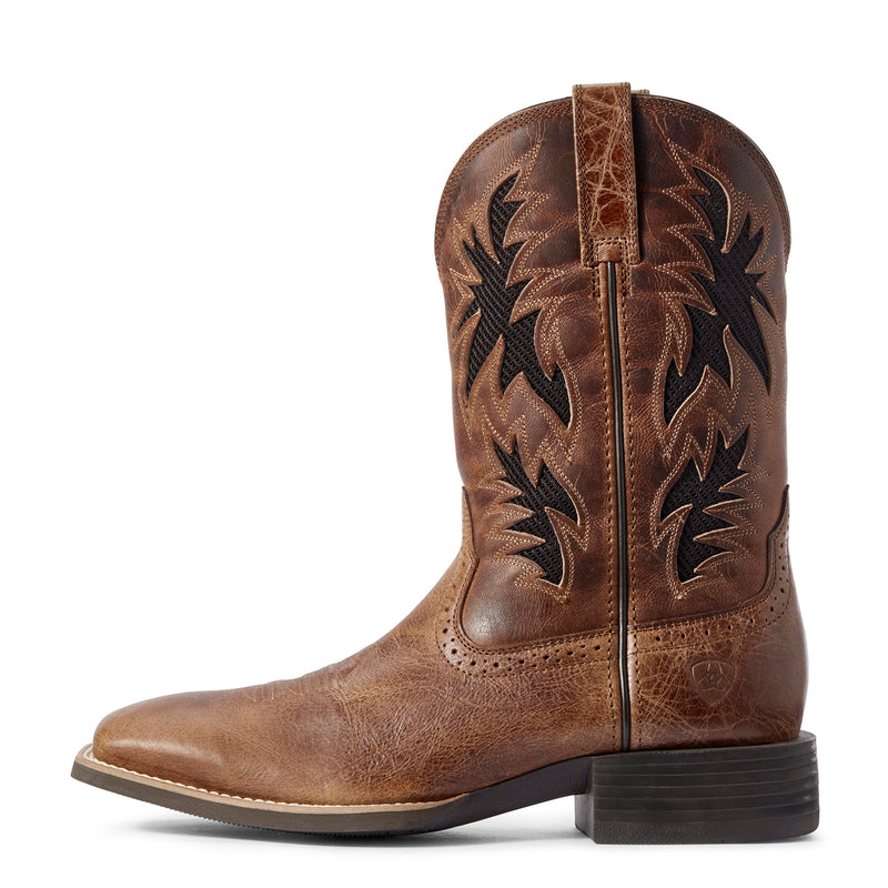 Ariat 10031446 Men's Sport Cool VentTEK Western Boots, Dark Tan, Wide Square Toe, 4LR Cushioning