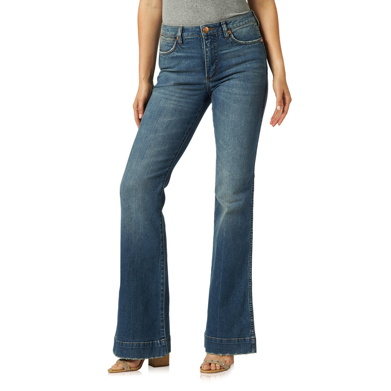 Wrangler 11MPESY Womens Retro Premium Shelby Trouser Jeans  High Rise, Stretch Denim, Dark Wash