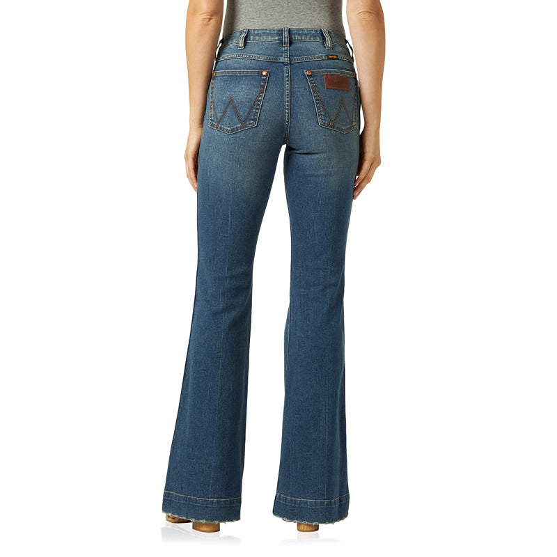 Wrangler 11MPESY Womens Retro Premium Shelby Trouser Jeans  High Rise, Stretch Denim, Dark Wash
