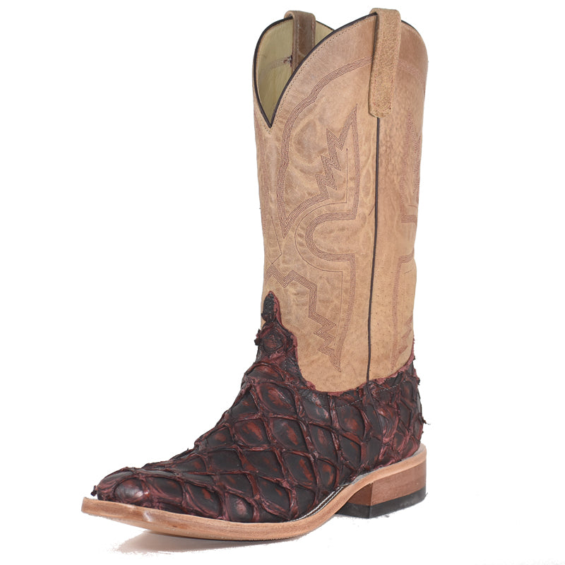 Anderson Bean 324028 Men's Cowboy Boots, Black Cherry Big Bass, Tan Top, Wide Square Toe, Leather