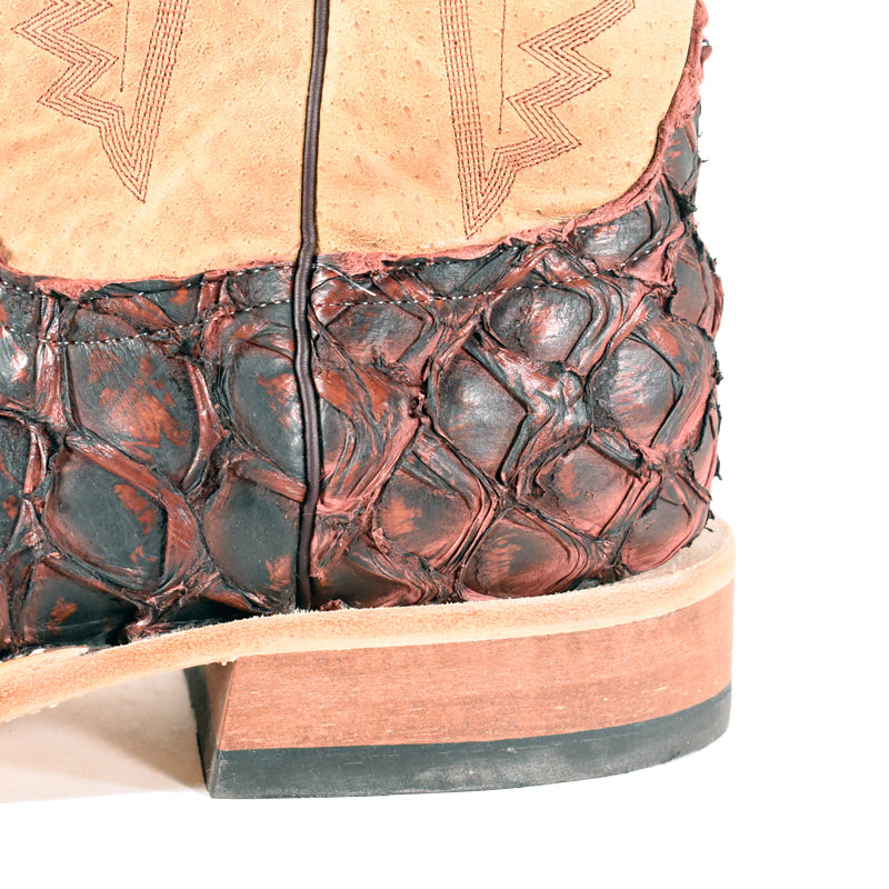 Anderson Bean 324028 Men's Cowboy Boots, Black Cherry Big Bass, Tan Top, Wide Square Toe, Leather