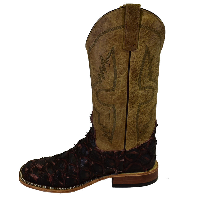 Anderson Bean 324111 Men's Cowboy Boots, Black Cherry Big Bass Tan Sinsation, Wide Square Toe