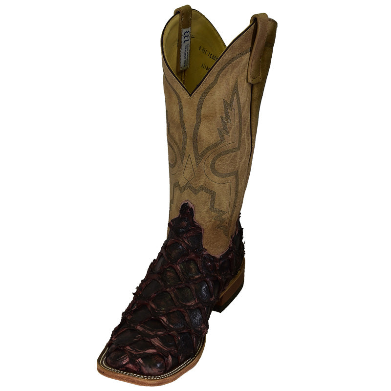 Anderson Bean 324111 Men's Cowboy Boots, Black Cherry Big Bass Tan Sinsation, Wide Square Toe