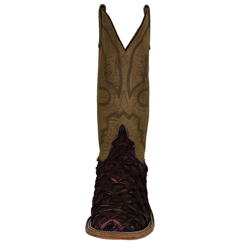 Anderson Bean 324111 Men's Cowboy Boots, Black Cherry Big Bass Tan Sinsation, Wide Square Toe