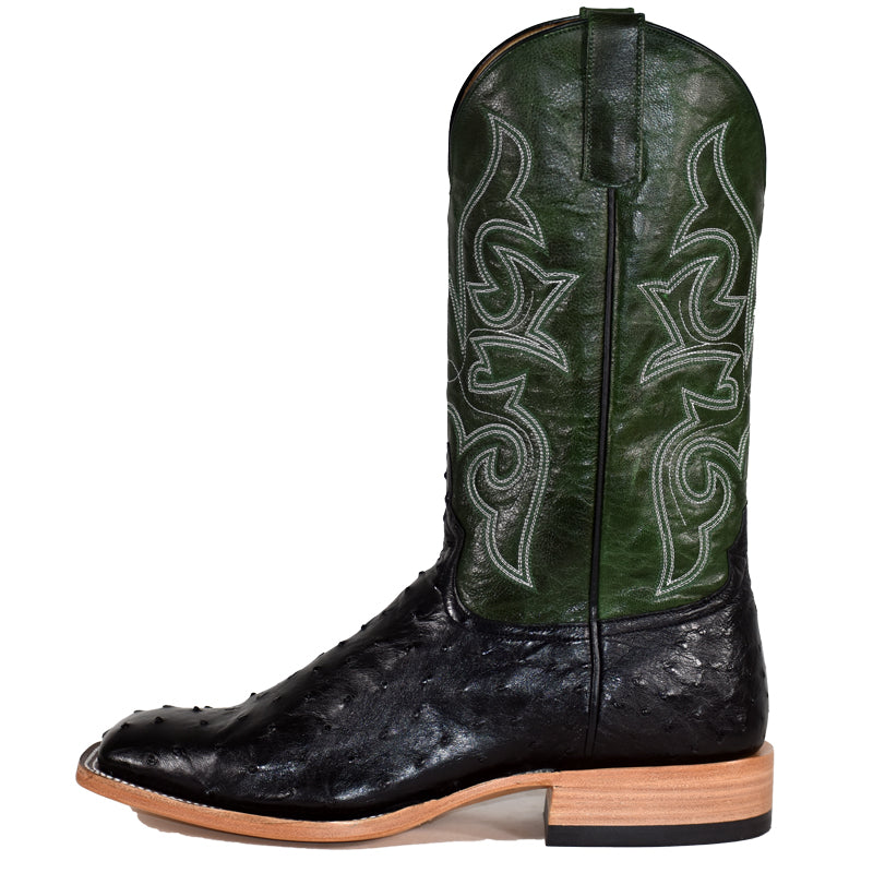 Top Hand Men's HP8004 Black Full Quill Ostrich Cowboy Boots  Emerald Green Top, DB Toe, Hybrid Sole