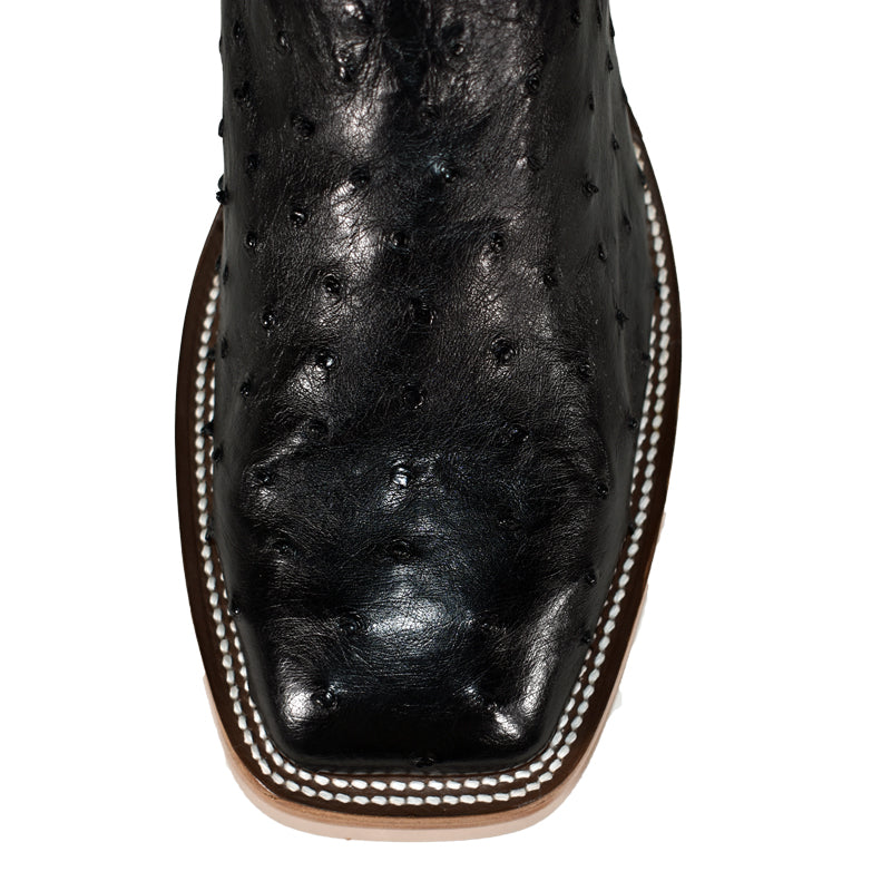 Top Hand Men's HP8004 Black Full Quill Ostrich Cowboy Boots  Emerald Green Top, DB Toe, Hybrid Sole