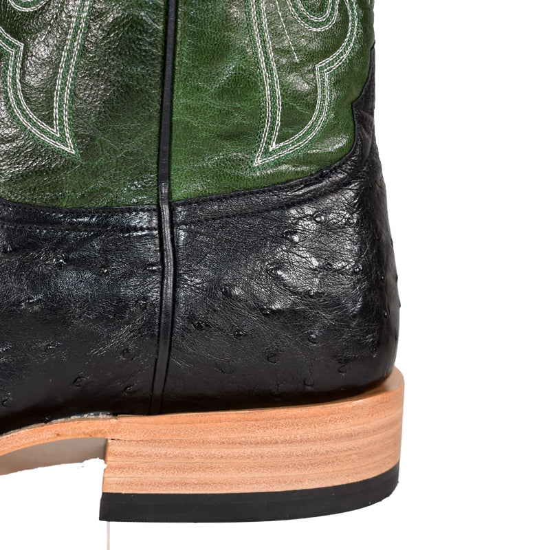 Top Hand Men's HP8004 Black Full Quill Ostrich Cowboy Boots  Emerald Green Top, DB Toe, Hybrid Sole