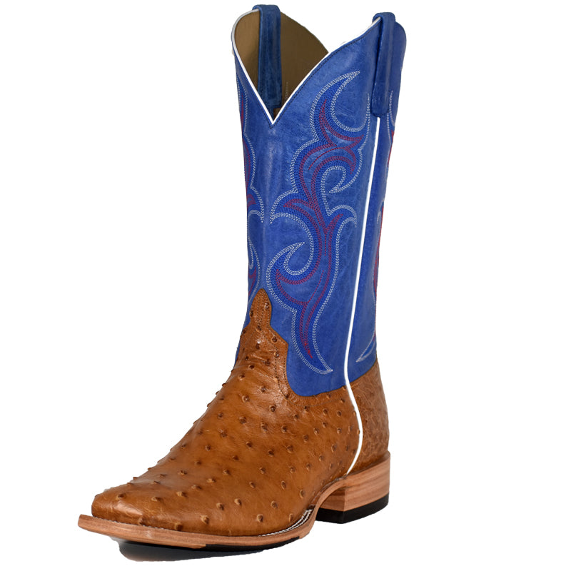 Top Hand HP8005 Men's Antique Saddle Full Quill Ostrich Cowboy Boots  Royal Blue Top, Square Toe