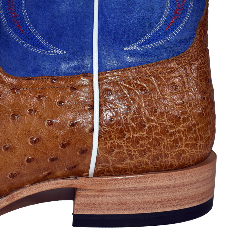 Top Hand HP8005 Men's Antique Saddle Full Quill Ostrich Cowboy Boots  Royal Blue Top, Square Toe