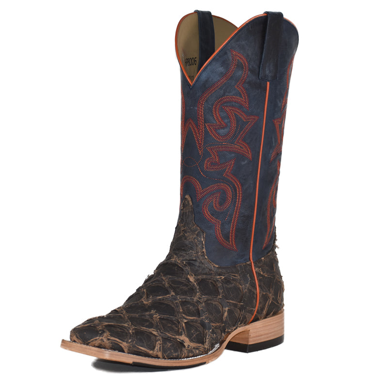Top Hand HP8006 Men's Toasted Brown Big Bass Cowboy Boots  Blue Mad Dog Top, Square Toe, Hybrid
