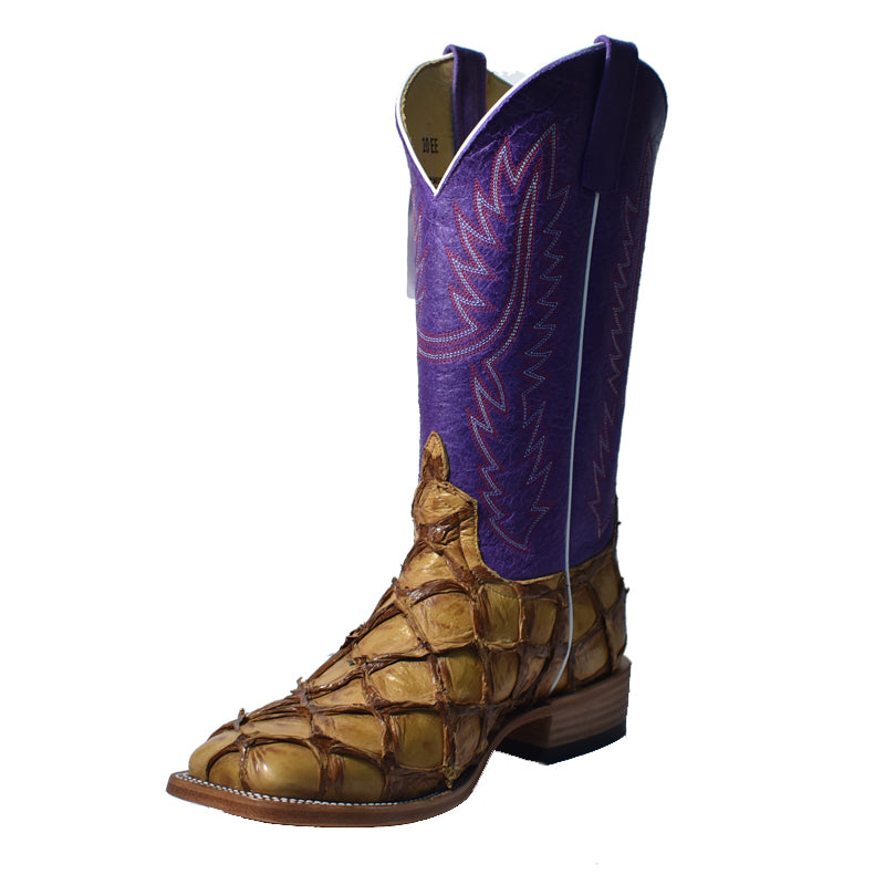 Top Hand Men's HP8008 Antique Saddle Big Bass Cowboy Boots  Purple Shaft, DB Toe, Leather Sole