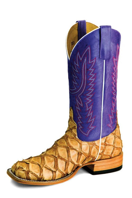 Top Hand Men's HP8008 Antique Saddle Big Bass Cowboy Boots  Purple Shaft, DB Toe, Leather Sole