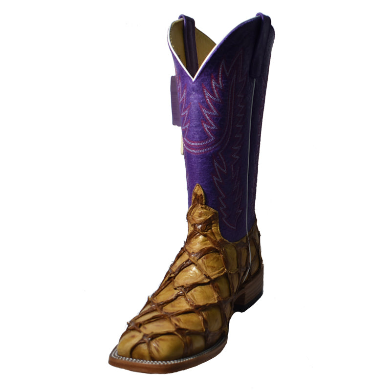 Top Hand Men's HP8008 Antique Saddle Big Bass Cowboy Boots  Purple Shaft, DB Toe, Leather Sole