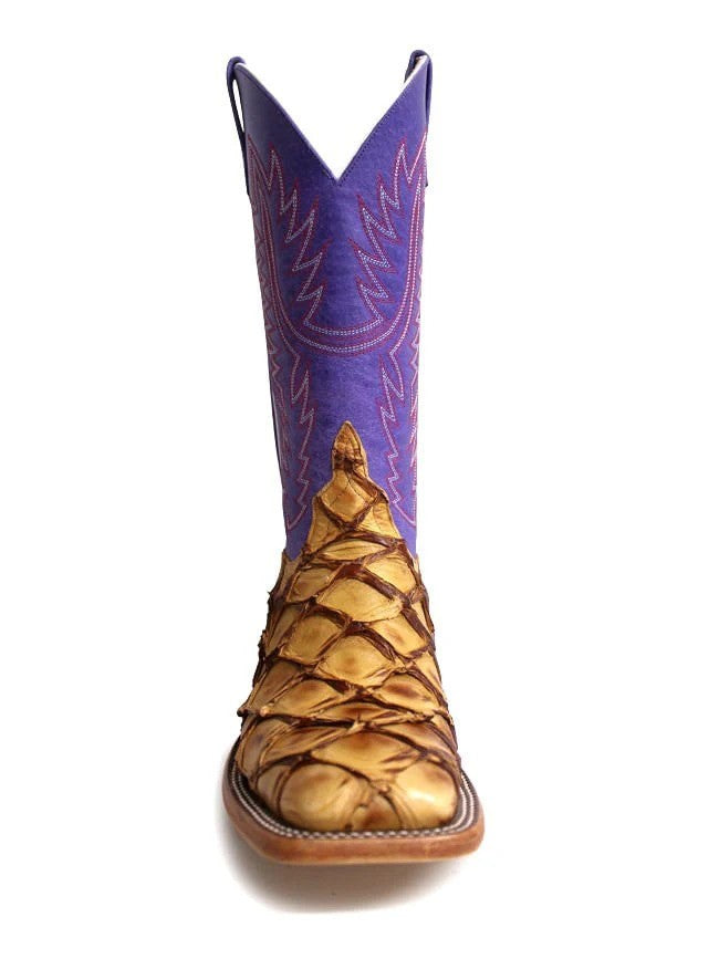 Top Hand Men's HP8008 Antique Saddle Big Bass Cowboy Boots  Purple Shaft, DB Toe, Leather Sole