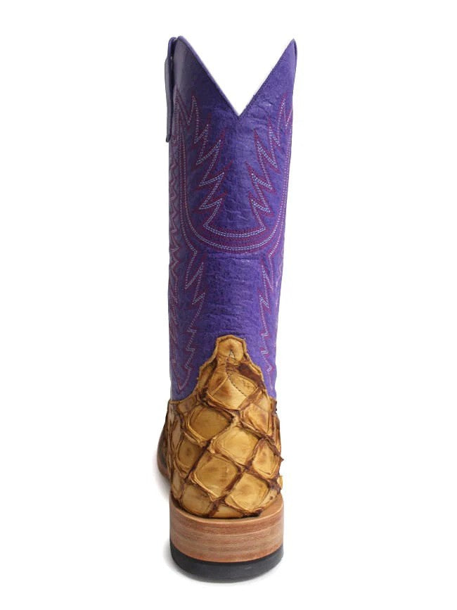 Top Hand Men's HP8008 Antique Saddle Big Bass Cowboy Boots  Purple Shaft, DB Toe, Leather Sole