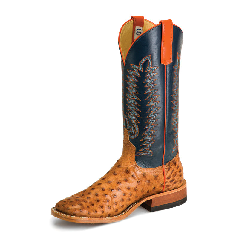 Anderson Bean S3016 Men's Brandy Bruchiato Full Quill Ostrich Cowboy Boots, Wide Square Toe
