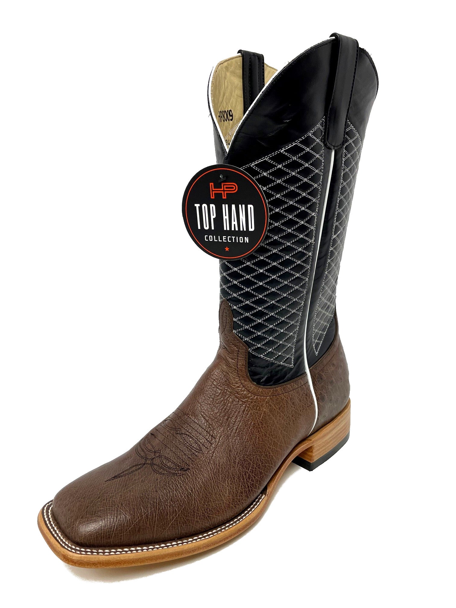 Top Hand HP8009 Men's Kango Tobac Smooth Ostrich Cowboy Boots  Black Shaft, DB Toe