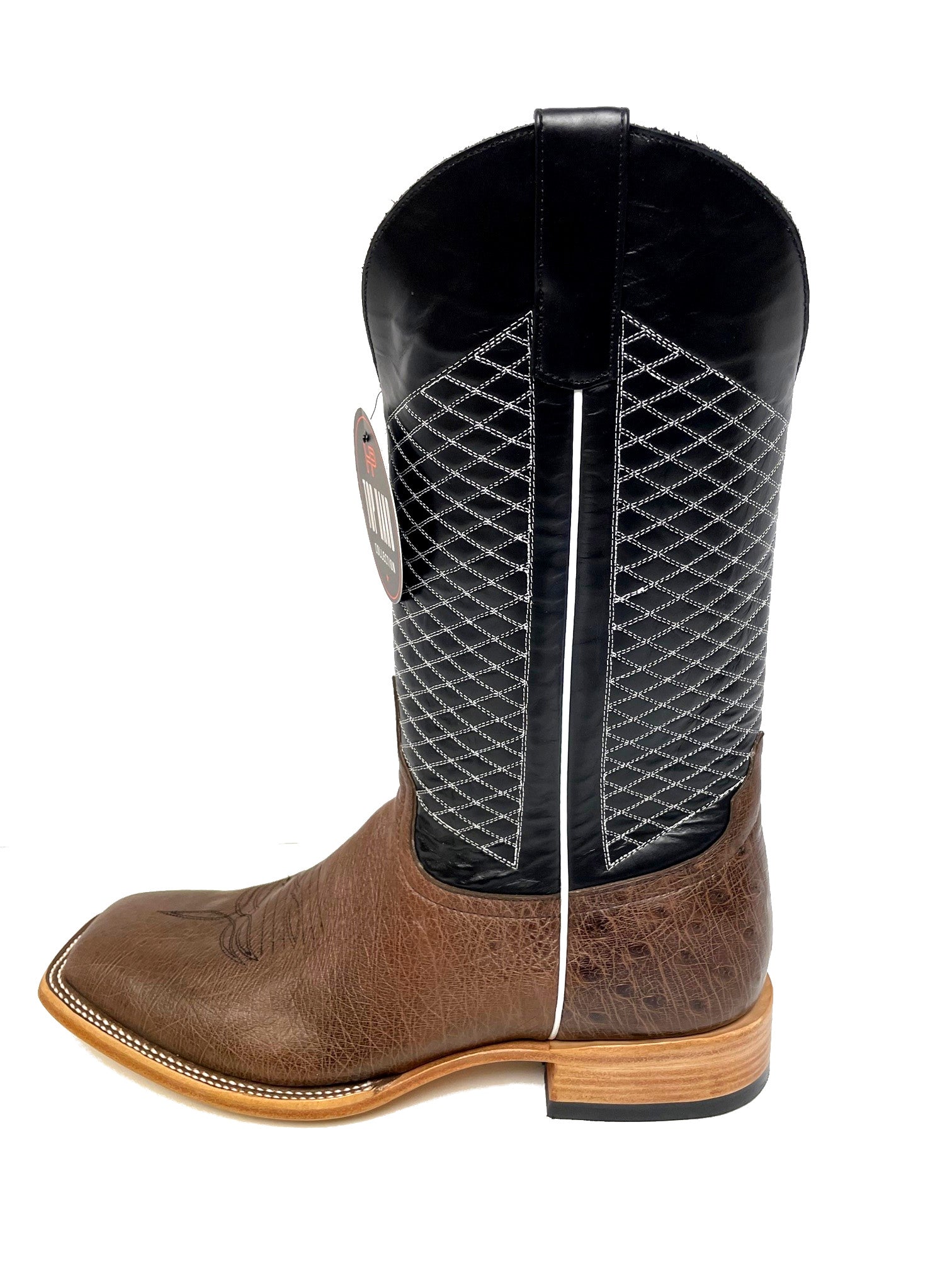 Top Hand HP8009 Men's Kango Tobac Smooth Ostrich Cowboy Boots  Black Shaft, DB Toe