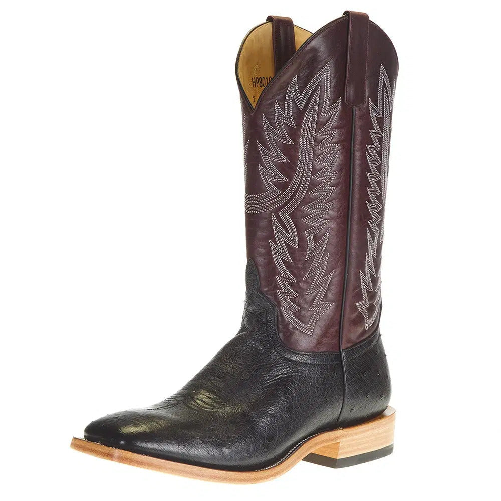 Top Hand HP8010 Men's Belly Smooth Ostrich Cowboy Boots  Maroon Shaft, Square Toe, Leather Sole