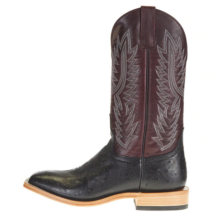 Top Hand HP8010 Men's Belly Smooth Ostrich Cowboy Boots  Maroon Shaft, Square Toe, Leather Sole