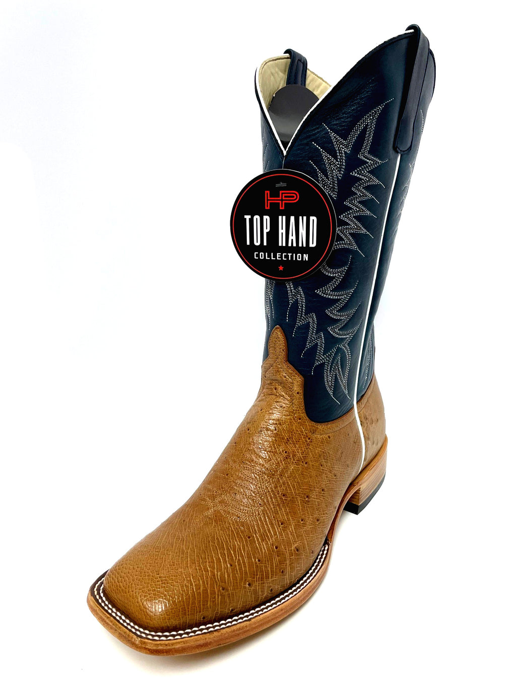 Top Hand HP8011 Men's Antique Saddle Smooth Ostrich Cowboy Boots  Blue Kombat Shaft, DB Toe