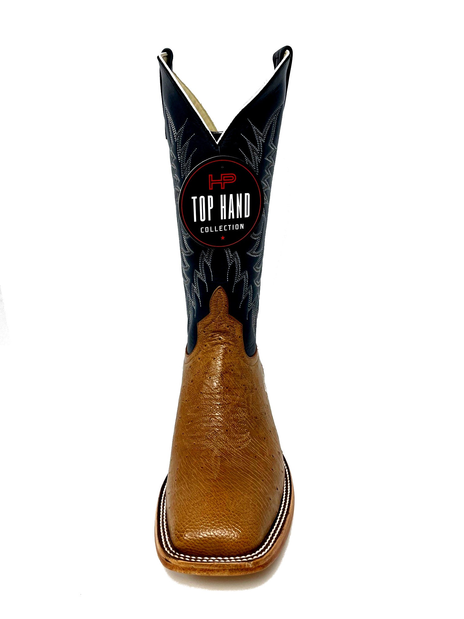 Top Hand HP8011 Men's Antique Saddle Smooth Ostrich Cowboy Boots  Blue Kombat Shaft, DB Toe