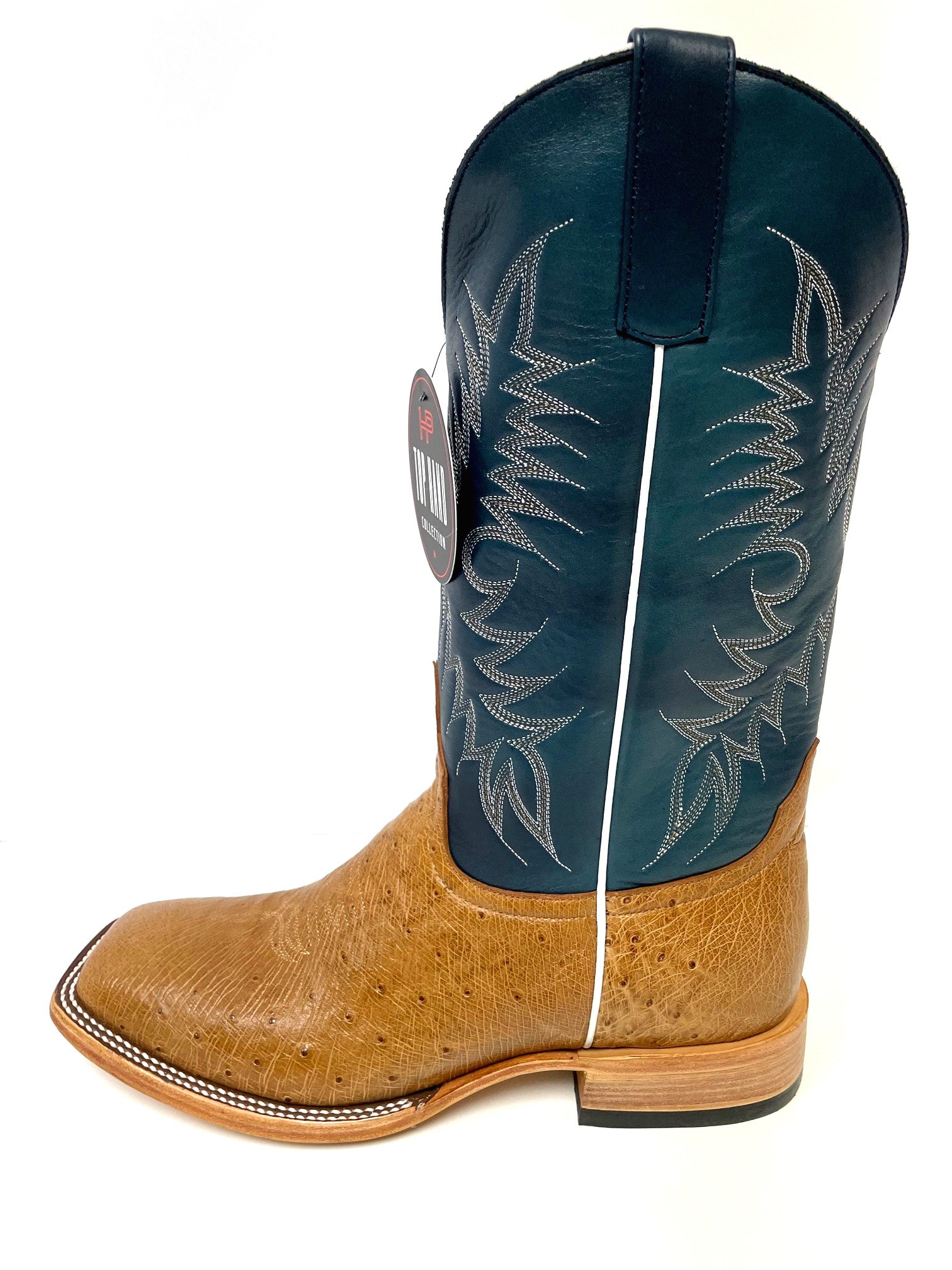 Top Hand HP8011 Men's Antique Saddle Smooth Ostrich Cowboy Boots  Blue Kombat Shaft, DB Toe