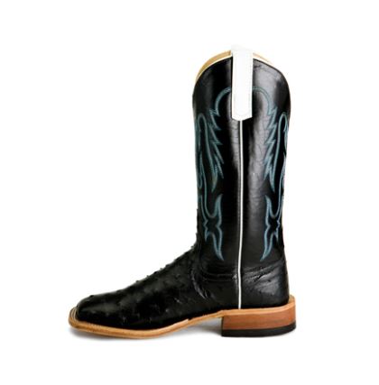 Anderson Bean S3015 Womens Black Full Quill Ostrich Cowboy Boots, Kidskin Top, Wide Square Toe