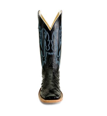 Anderson Bean S3015 Womens Black Full Quill Ostrich Cowboy Boots, Kidskin Top, Wide Square Toe