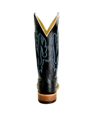 Anderson Bean S3015 Womens Black Full Quill Ostrich Cowboy Boots, Kidskin Top, Wide Square Toe