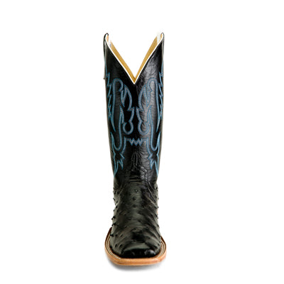Anderson Bean S3015 Men's Black Full Quill Ostrich Western Boots, Kidskin Top, Wide Toe, Handmade