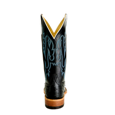 Anderson Bean S3015 Men's Black Full Quill Ostrich Western Boots, Kidskin Top, Wide Toe, Handmade