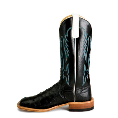 Anderson Bean S3015 Men's Black Full Quill Ostrich Western Boots, Kidskin Top, Wide Toe, Handmade