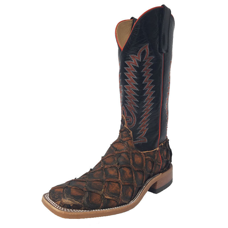 Anderson Bean S3018 Men's 13" Rusty Crush Big Bass Western Boots, Black Aniline Top, Rubber Sole