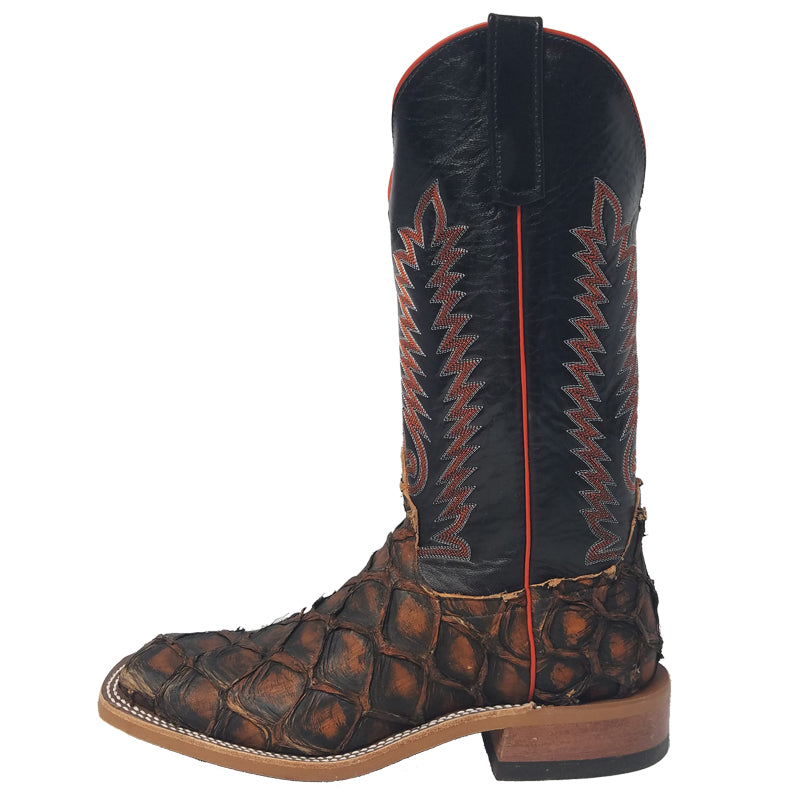 Anderson Bean S3018 Men's 13" Rusty Crush Big Bass Western Boots, Black Aniline Top, Rubber Sole