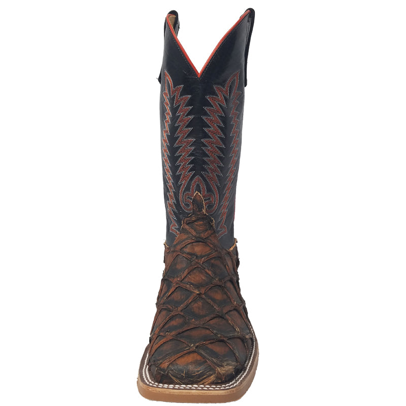 Anderson Bean S3018 Men's 13" Rusty Crush Big Bass Western Boots, Black Aniline Top, Rubber Sole
