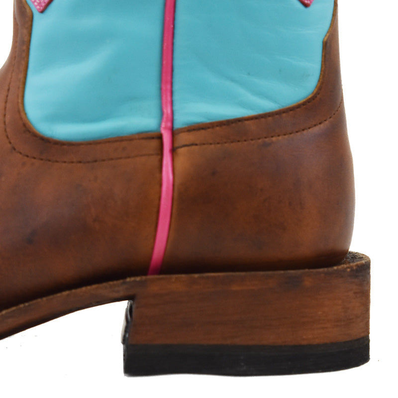 Macie Bean M9065CO Women's Moka Show Steer Cowboy Boots - Turquoise, White, Pink Chevron Shaft