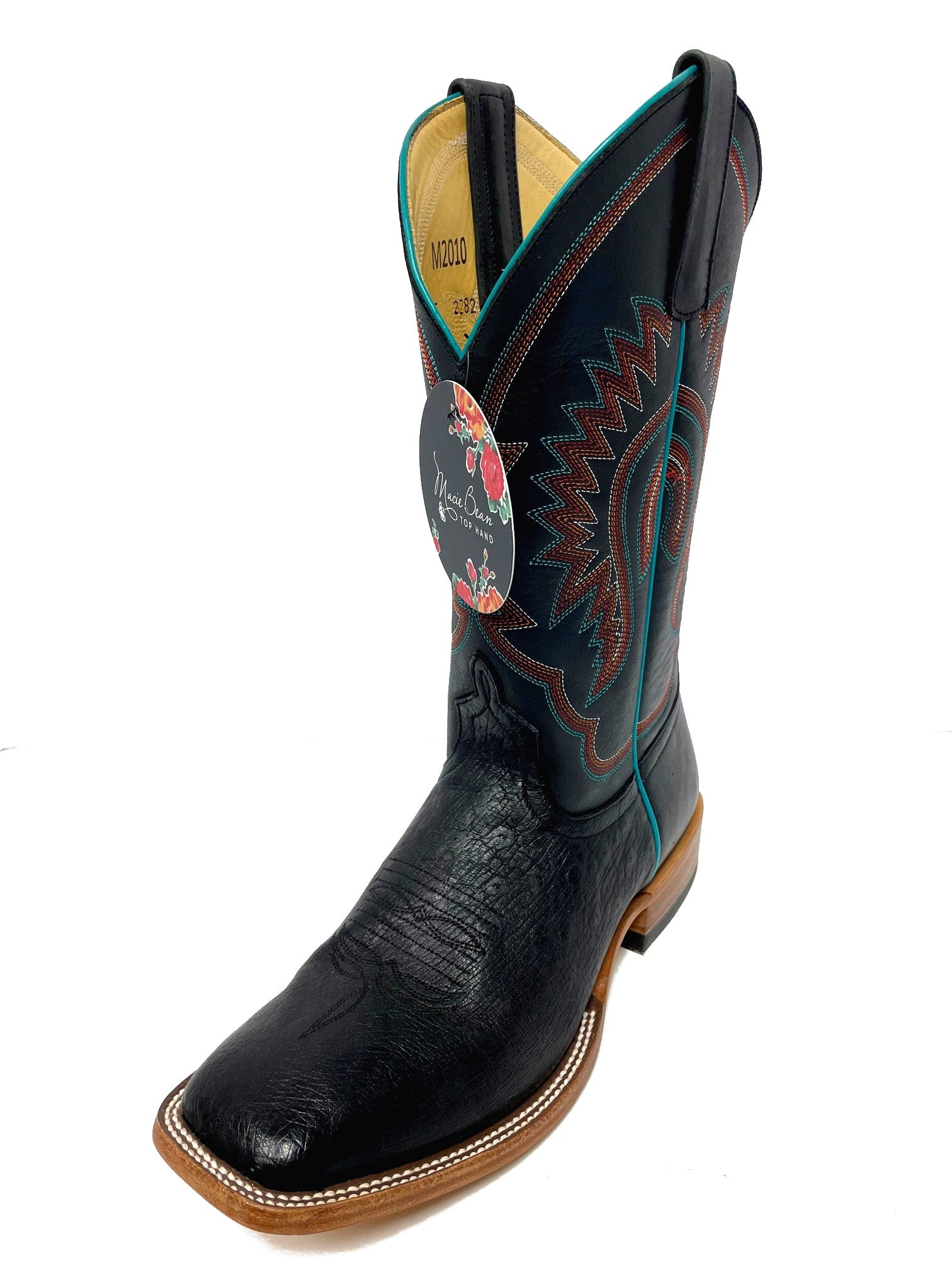 Macie Bean M2010 Women's Black Smooth Ostrich Cowboy Boots - Black Shaft, DB Toe
