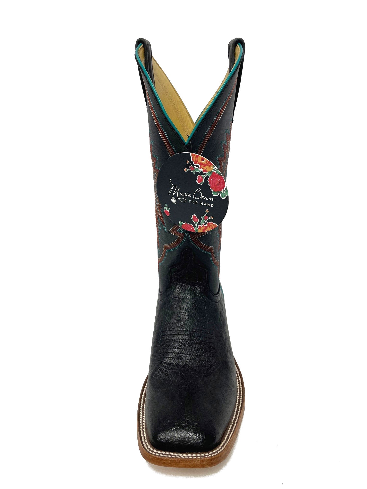 Macie Bean M2010 Women's Black Smooth Ostrich Cowboy Boots - Black Shaft, DB Toe