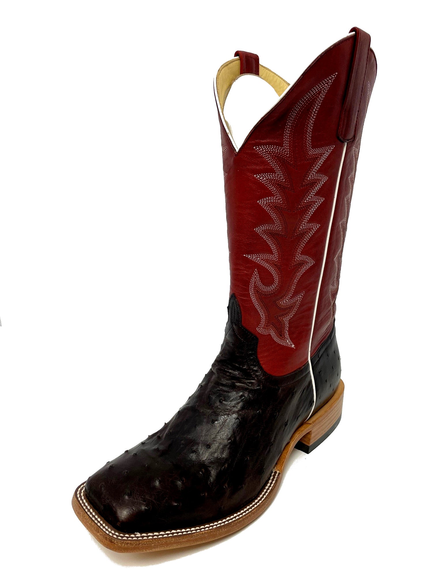 Top Hand HP8016 Men's Nicotine Full Quill Ostrich Cowboy Boots  Red Goat Top, DB Toe, Leather